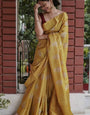 Exquisite Mustard Linen Silk Saree With Transcendent Blouse Piece