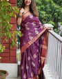 Snazzy Purple Linen Silk Saree With Imaginative Blouse Piece