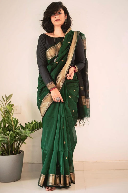 Load image into Gallery viewer, Snazzy Dark Green Linen Silk Saree With Glittering Blouse Piece
