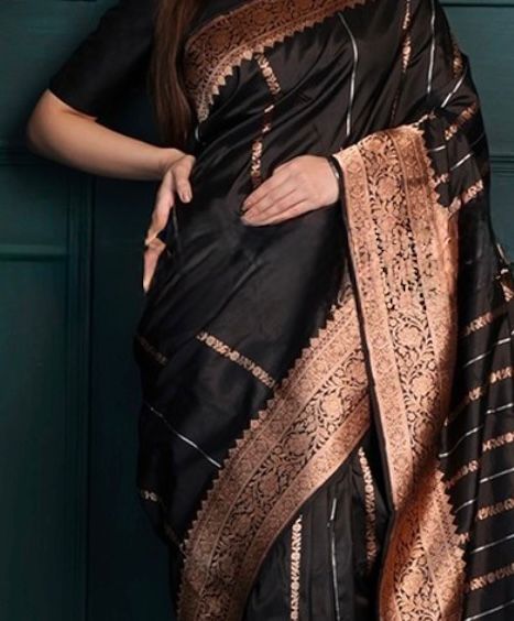 Felicitous Black Soft Silk Saree With Radiant Blouse Piece