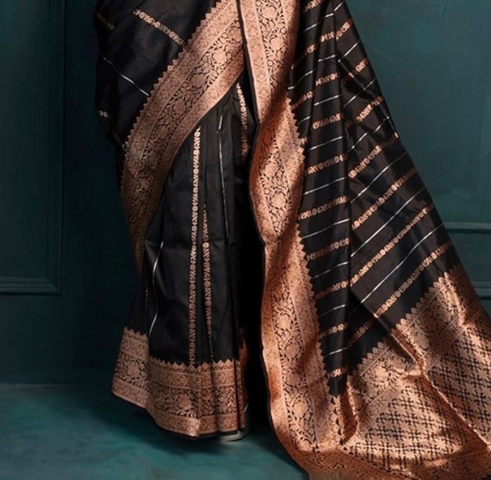 Felicitous Black Soft Silk Saree With Radiant Blouse Piece