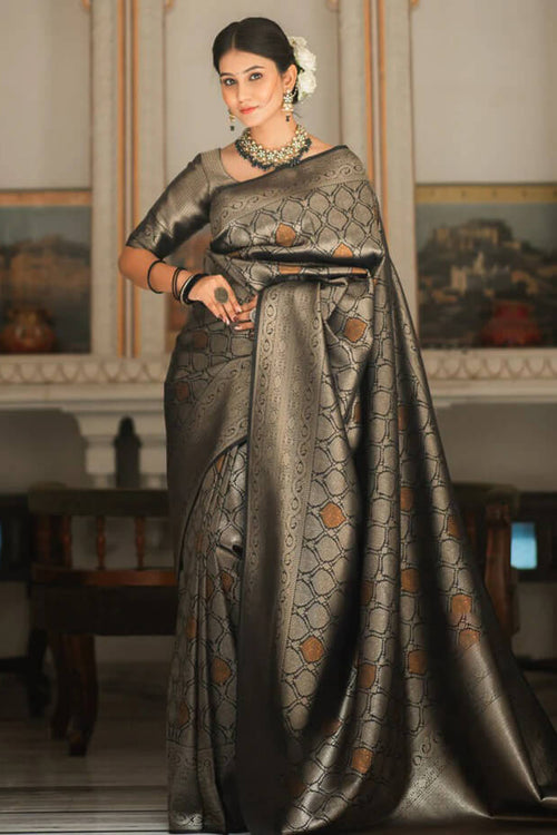 Load image into Gallery viewer, Sumptuous Black Soft Silk Saree With Imbrication Blouse Piece
