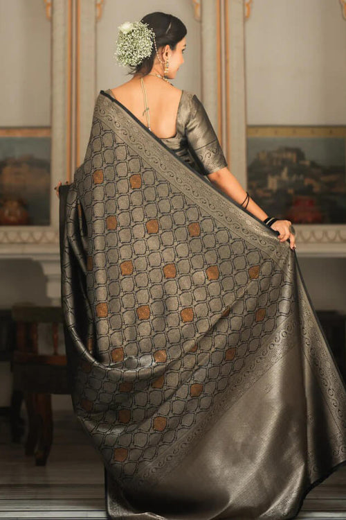 Load image into Gallery viewer, Sumptuous Black Soft Silk Saree With Imbrication Blouse Piece
