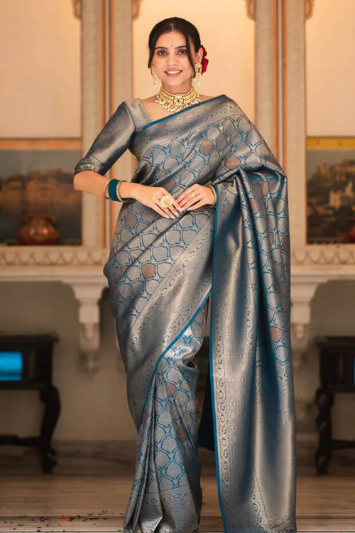 Load image into Gallery viewer, Desultory Blue Soft Silk Saree With Admirable Blouse Piece
