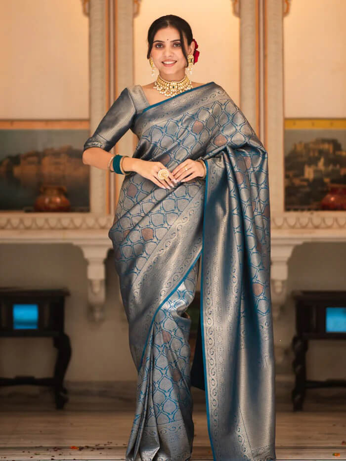 Desultory Blue Soft Silk Saree With Admirable Blouse Piece