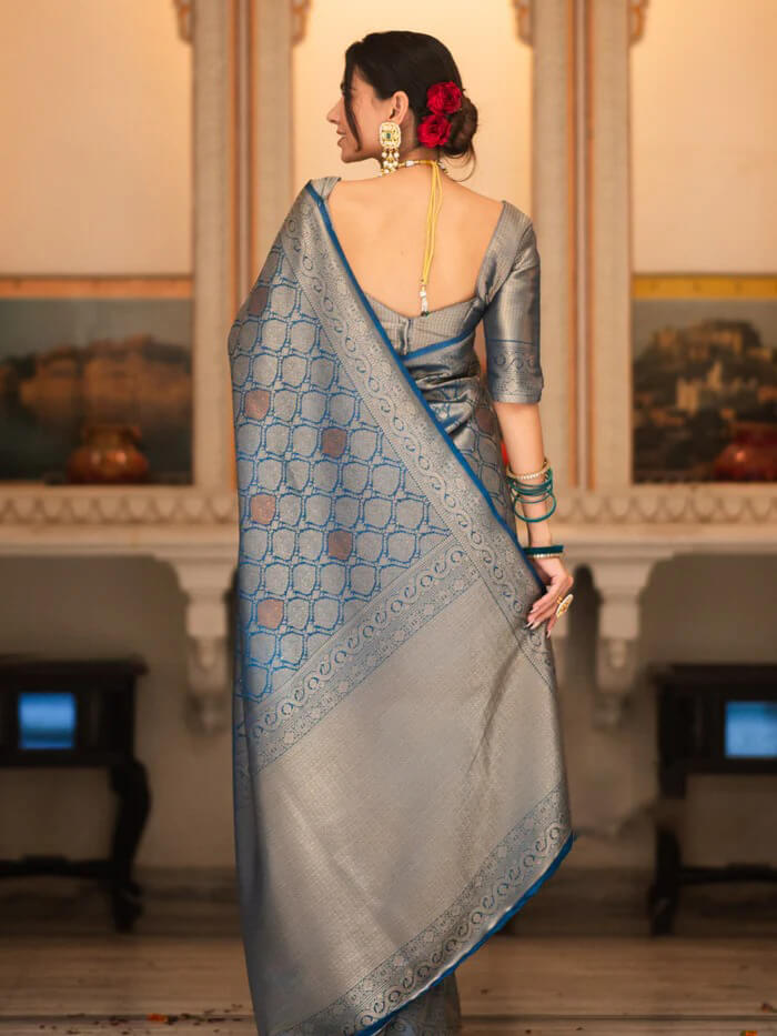 Desultory Blue Soft Silk Saree With Admirable Blouse Piece