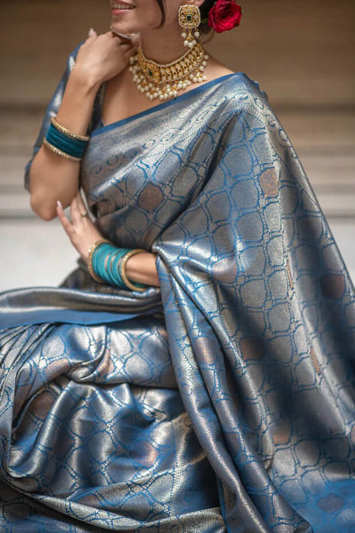 Load image into Gallery viewer, Desultory Blue Soft Silk Saree With Admirable Blouse Piece
