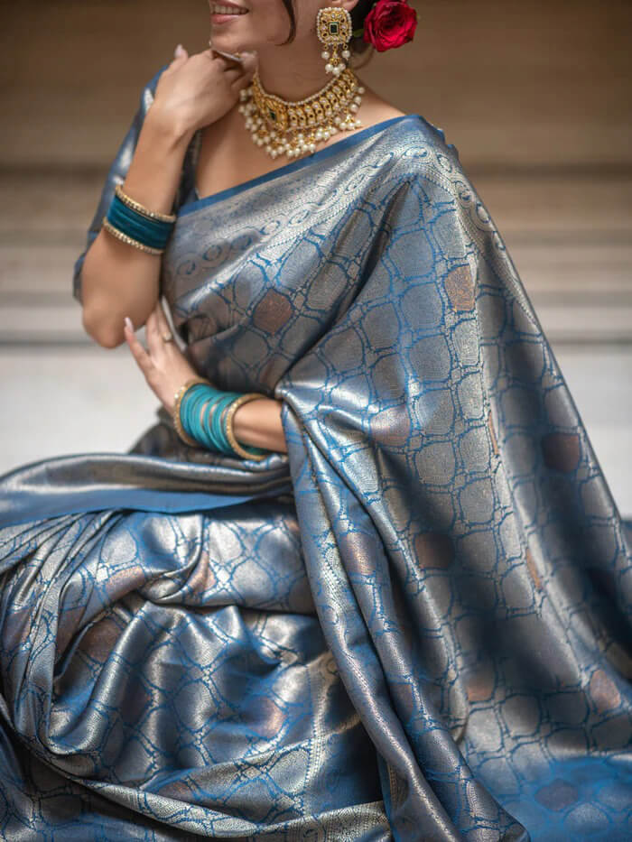 Desultory Blue Soft Silk Saree With Admirable Blouse Piece