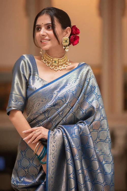 Load image into Gallery viewer, Desultory Blue Soft Silk Saree With Admirable Blouse Piece
