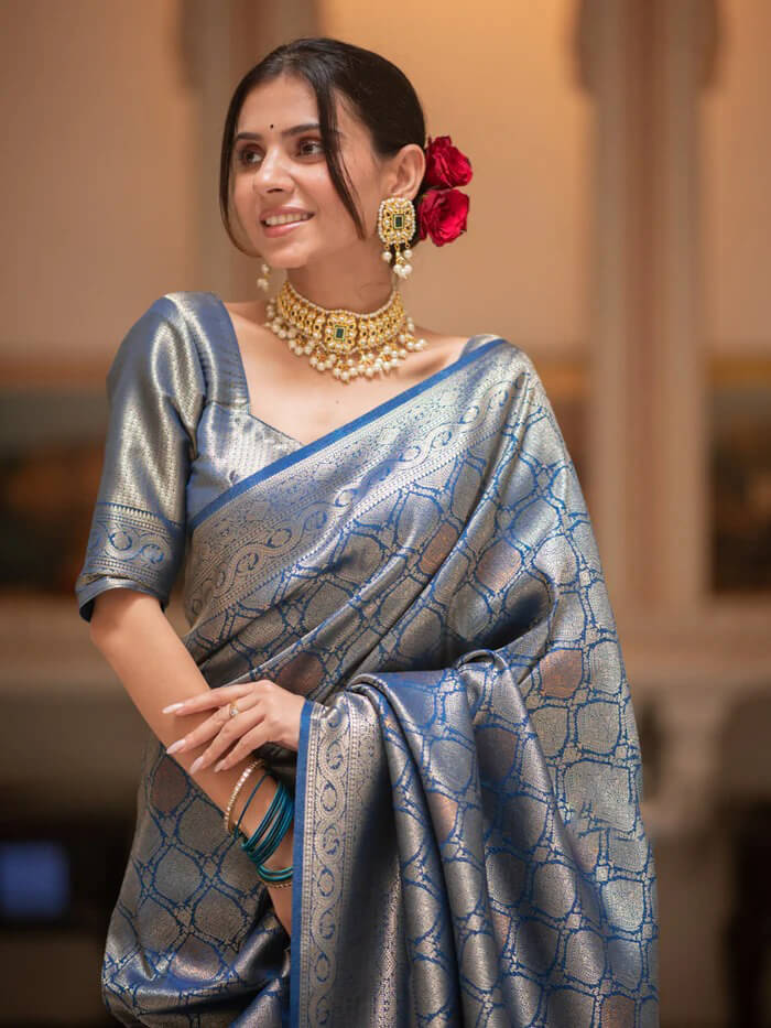 Desultory Blue Soft Silk Saree With Admirable Blouse Piece