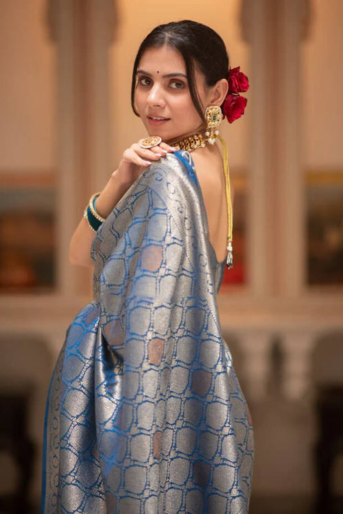 Load image into Gallery viewer, Desultory Blue Soft Silk Saree With Admirable Blouse Piece
