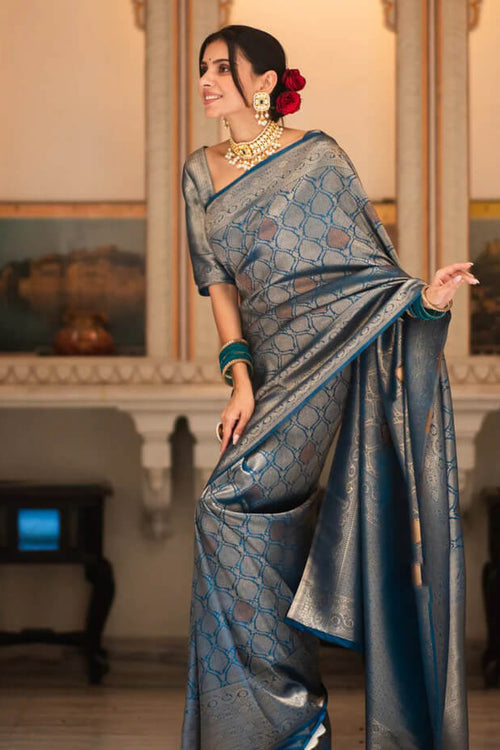 Load image into Gallery viewer, Desultory Blue Soft Silk Saree With Admirable Blouse Piece
