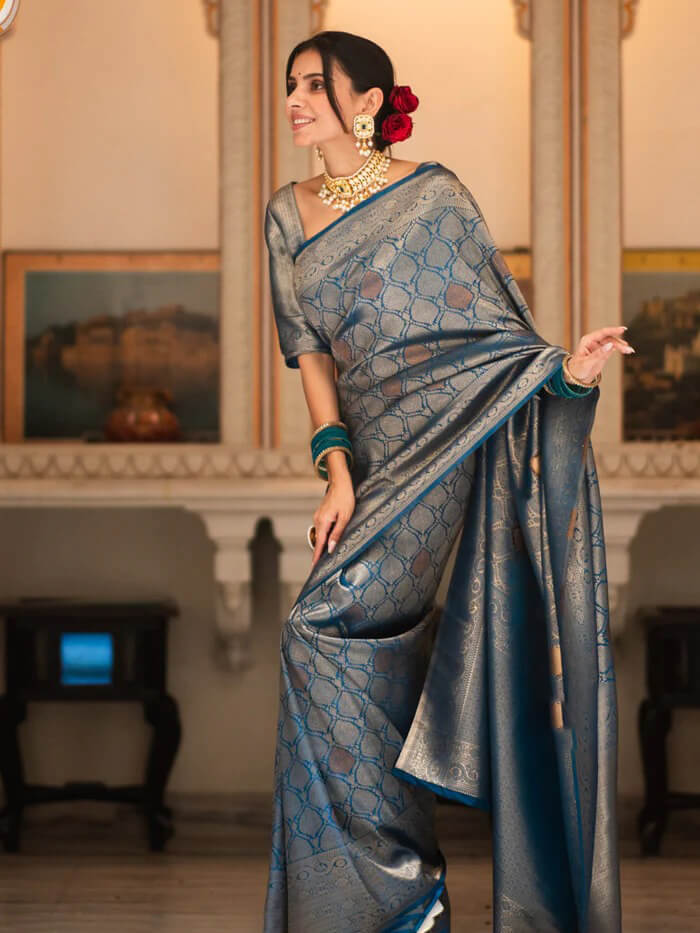 Desultory Blue Soft Silk Saree With Admirable Blouse Piece