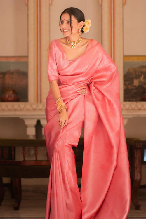 Load image into Gallery viewer, Blooming Pink Soft Silk Saree With Dazzling Blouse Piece
