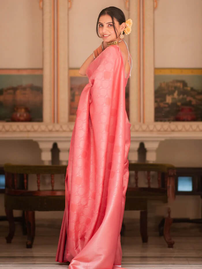 Blooming Pink Soft Silk Saree With Dazzling Blouse Piece