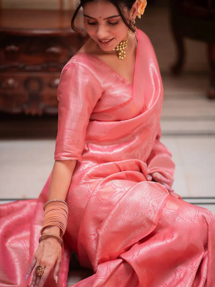 Blooming Pink Soft Silk Saree With Dazzling Blouse Piece