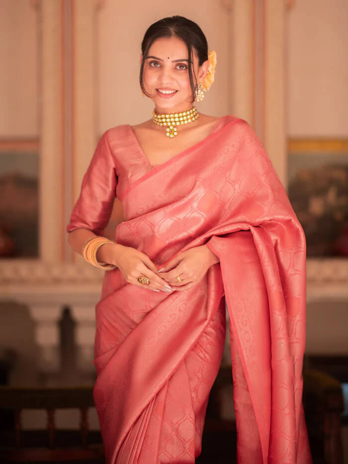 Blooming Pink Soft Silk Saree With Dazzling Blouse Piece