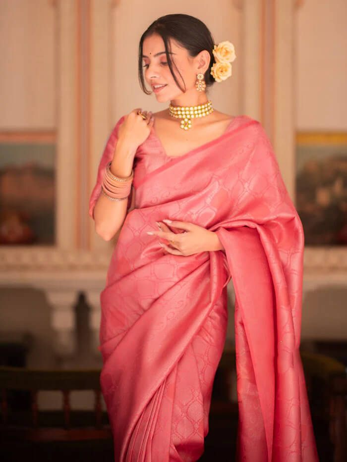 Blooming Pink Soft Silk Saree With Dazzling Blouse Piece