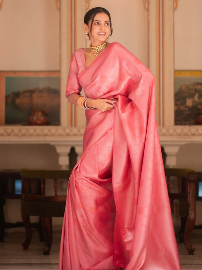 Blooming Pink Soft Silk Saree With Dazzling Blouse Piece