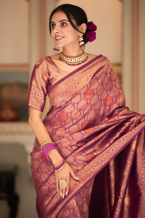 Load image into Gallery viewer, Pretty Purple Soft Silk Saree With Energetic  Blouse Piece
