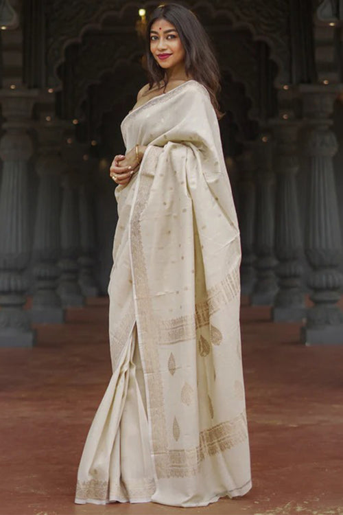 Load image into Gallery viewer, Stunning Beige Linen Silk Saree With Lovely Blouse Piece
