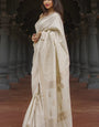 Stunning Beige Linen Silk Saree With Lovely Blouse Piece