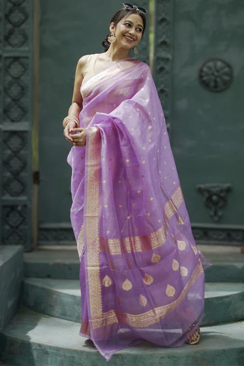 Load image into Gallery viewer, Refreshing Lavender Linen Silk Saree With Phenomenal Blouse Piece
