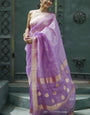 Refreshing Lavender Linen Silk Saree With Phenomenal Blouse Piece