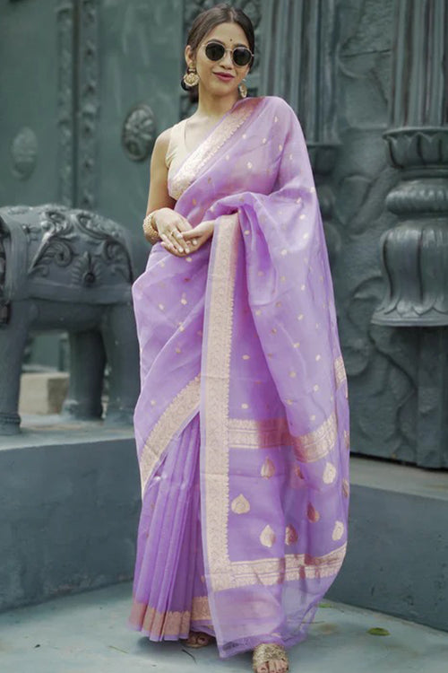 Load image into Gallery viewer, Refreshing Lavender Linen Silk Saree With Phenomenal Blouse Piece
