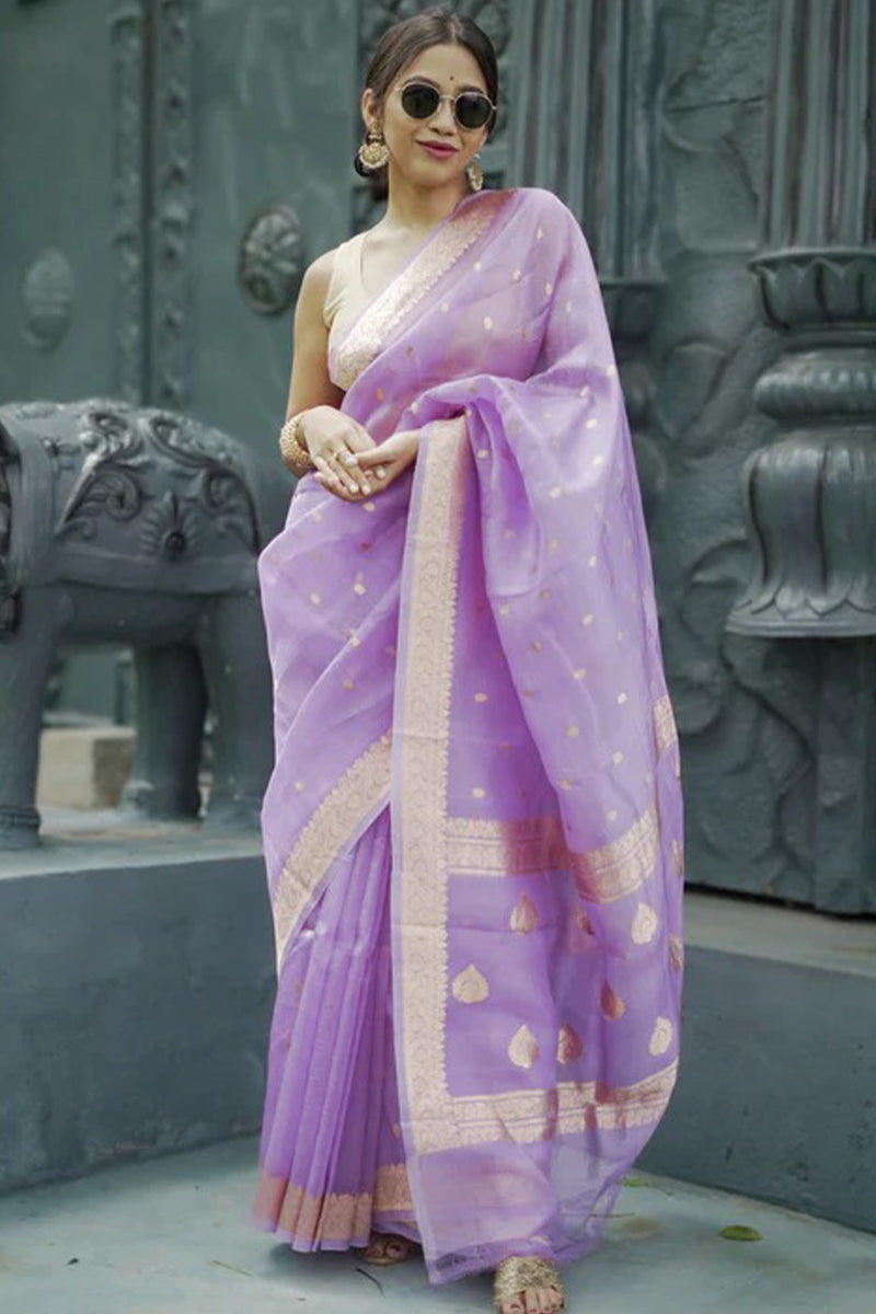 Refreshing Lavender Linen Silk Saree With Phenomenal Blouse Piece