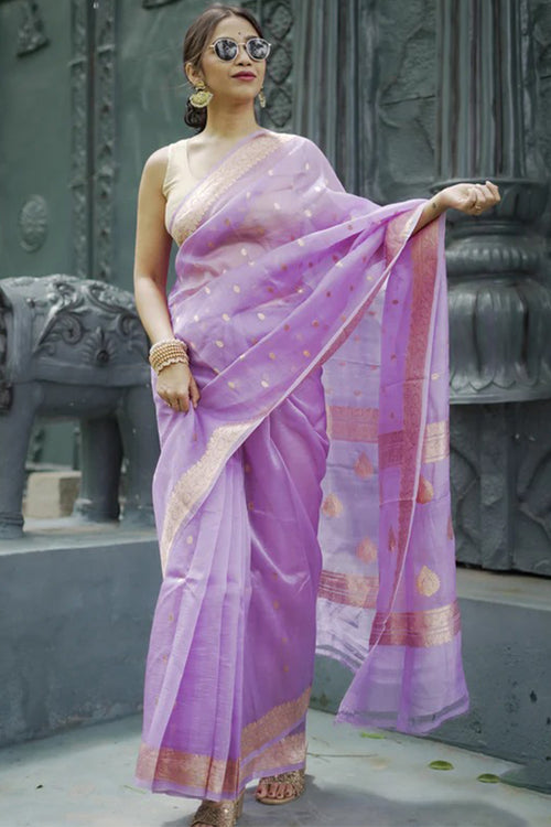 Load image into Gallery viewer, Refreshing Lavender Linen Silk Saree With Phenomenal Blouse Piece
