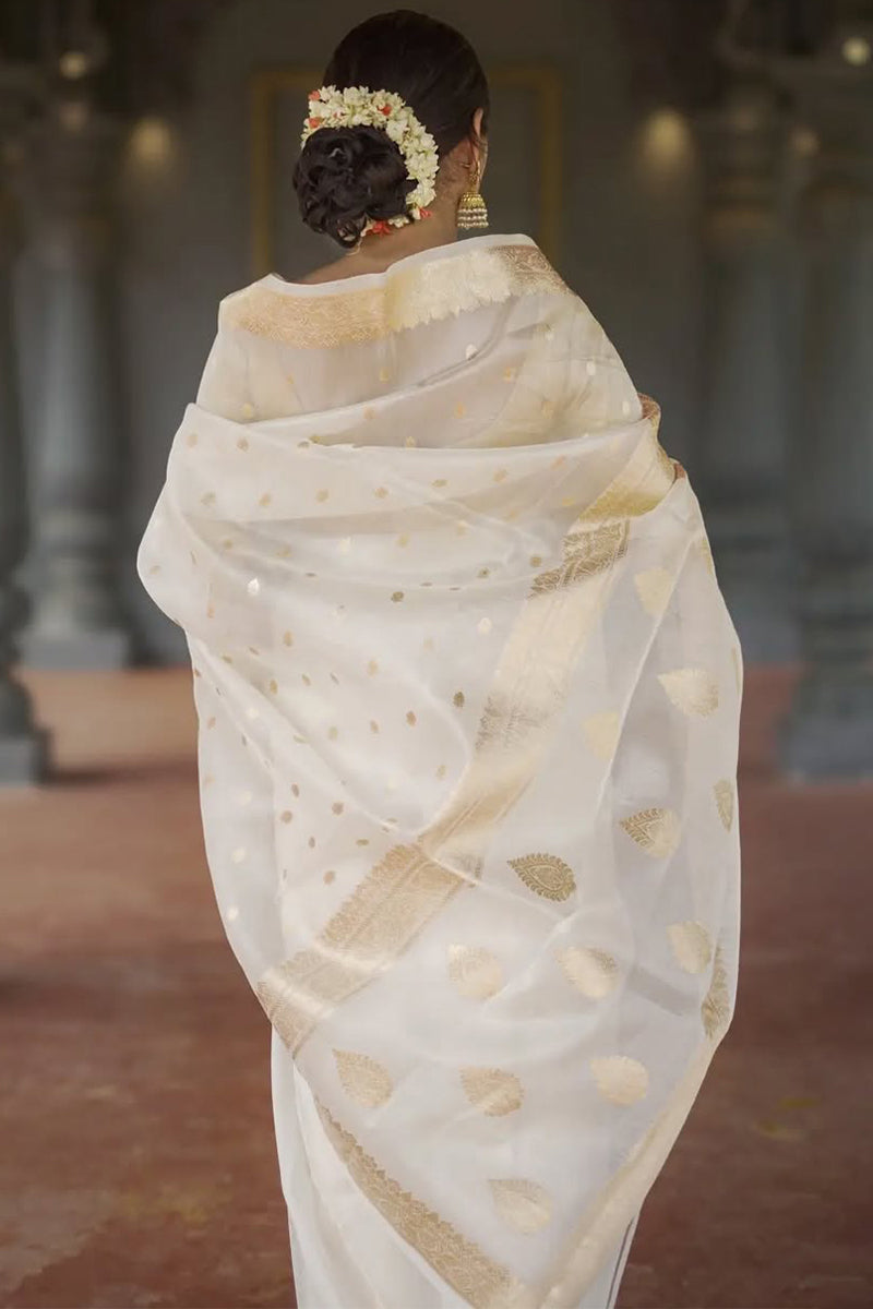 Smart Off White  Linen Silk Saree With Hypnotic Blouse Piece