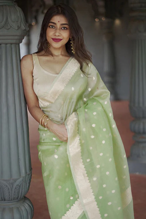 Load image into Gallery viewer, Delightful Pista Linen Silk Saree With Fairytale Blouse Piece
