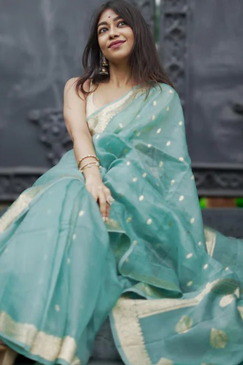 Load image into Gallery viewer, Excellent Turquoise Linen Silk Saree With Demure Blouse Piece
