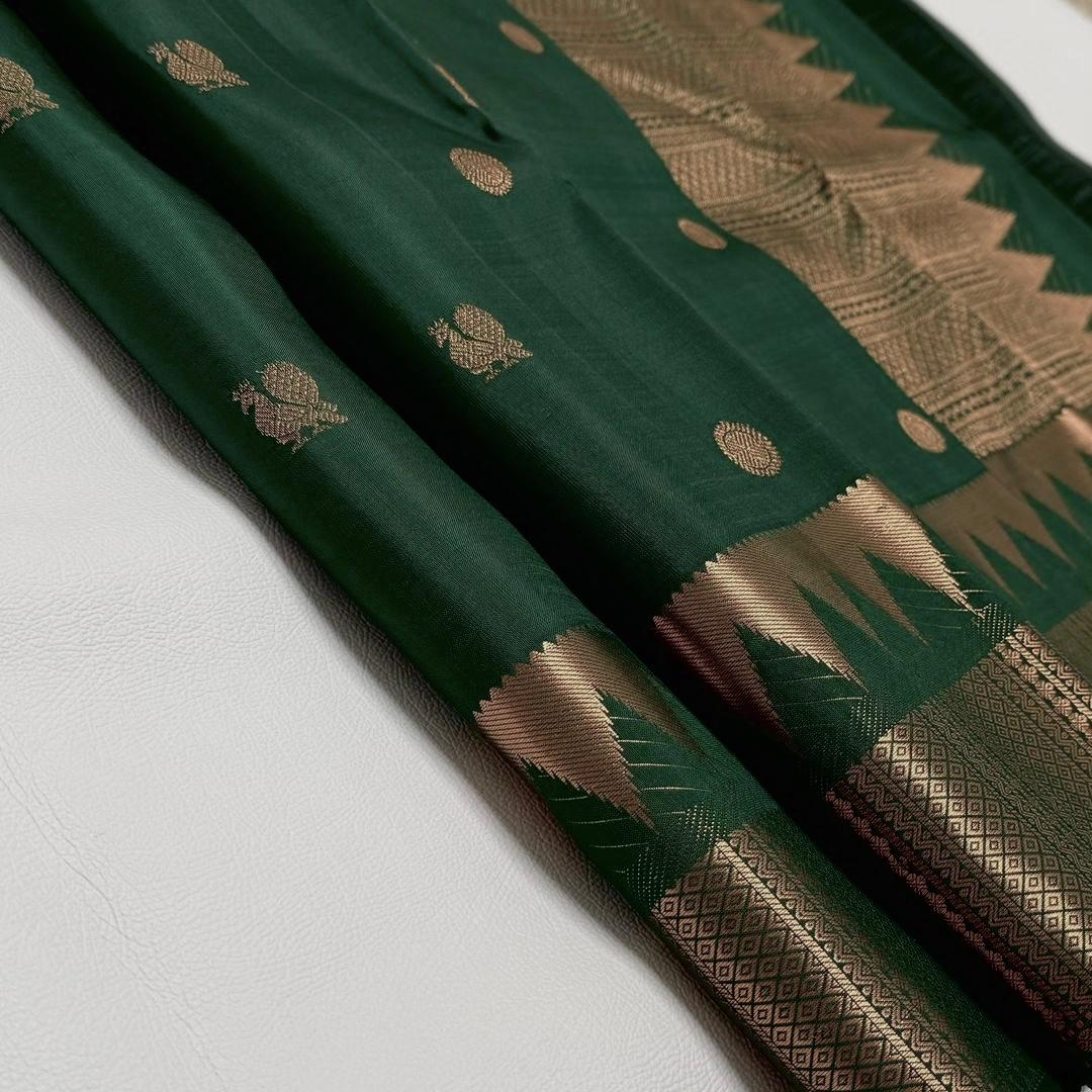 Dalliance Dark Green Soft Silk Saree With Twirling Blouse Piece