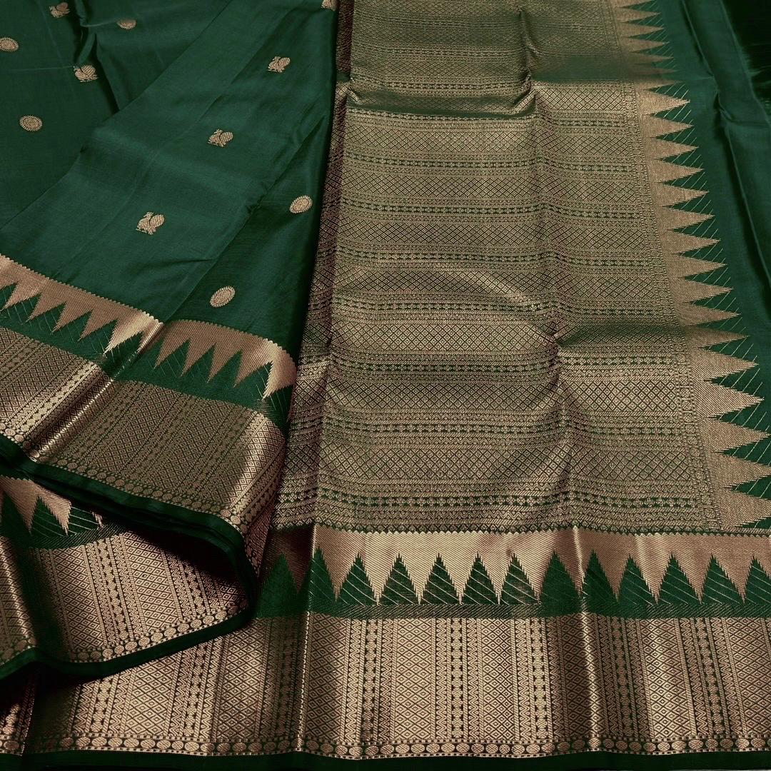 Dalliance Dark Green Soft Silk Saree With Twirling Blouse Piece