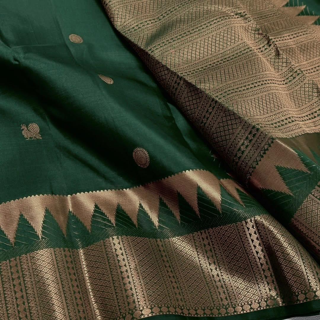 Dalliance Dark Green Soft Silk Saree With Twirling Blouse Piece