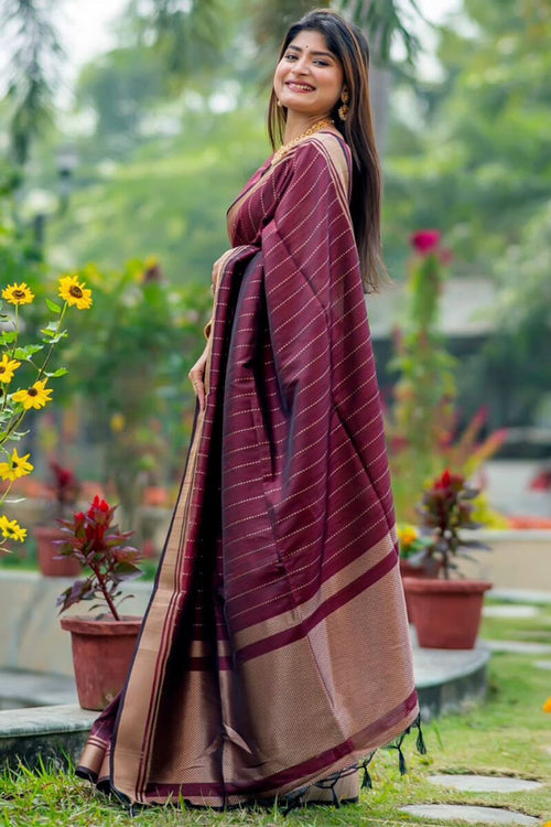 Load image into Gallery viewer, Bewitching Wine Soft Silk Saree With Fugacious Blouse Piece
