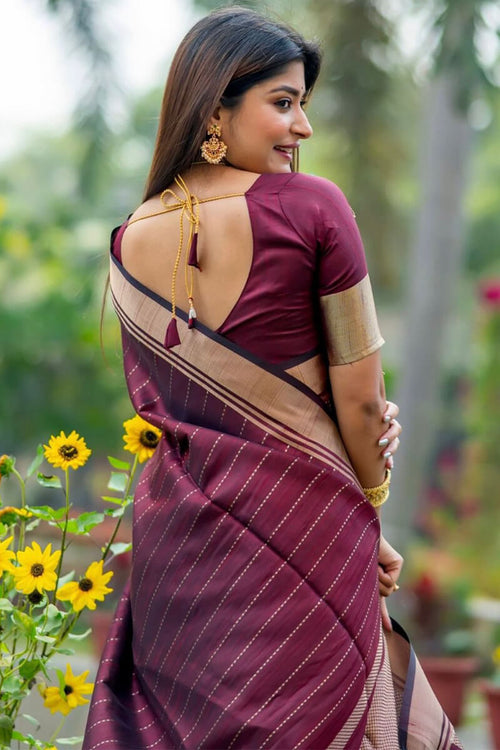 Load image into Gallery viewer, Bewitching Wine Soft Silk Saree With Fugacious Blouse Piece
