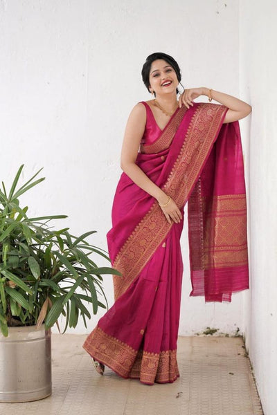 Delectable Dark Pink Soft Silk Saree With Gratifying Blouse Piece