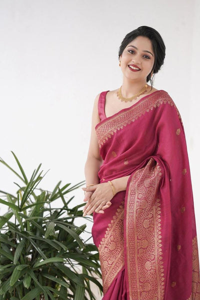 Delectable Dark Pink Soft Silk Saree With Gratifying Blouse Piece