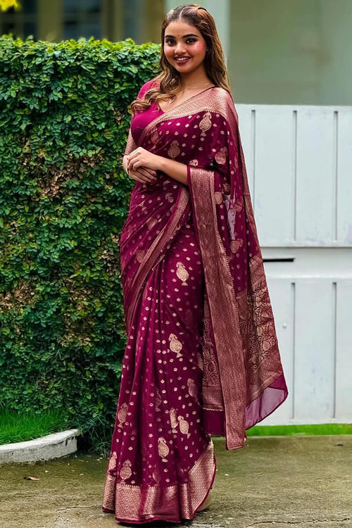 Load image into Gallery viewer, Glorious Wine Soft Silk Saree With Jazzy Blouse Piece
