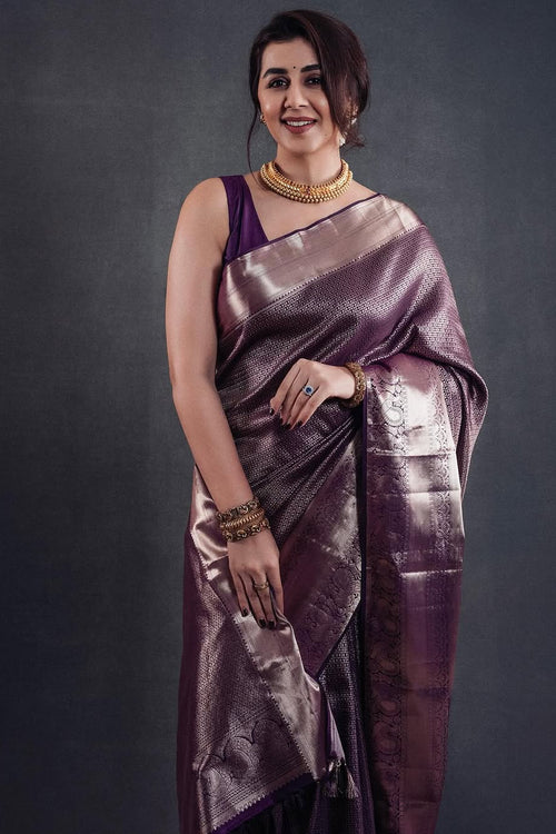 Load image into Gallery viewer, Evanescent Purple Soft Silk Saree With Brood Blouse Piece
