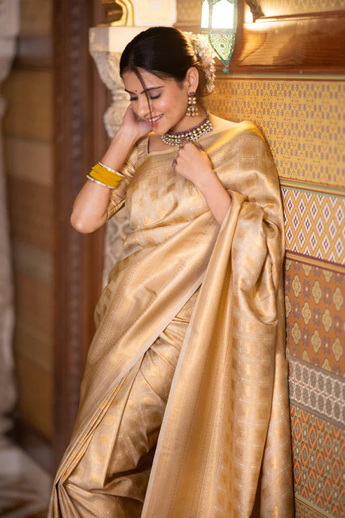 Load image into Gallery viewer, Ebullience Beige Soft Silk Saree With Ratatouille Blouse Piece
