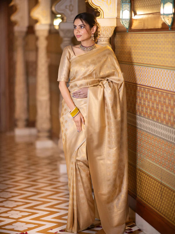 Ebullience Beige Soft Silk Saree With Ratatouille Blouse Piece