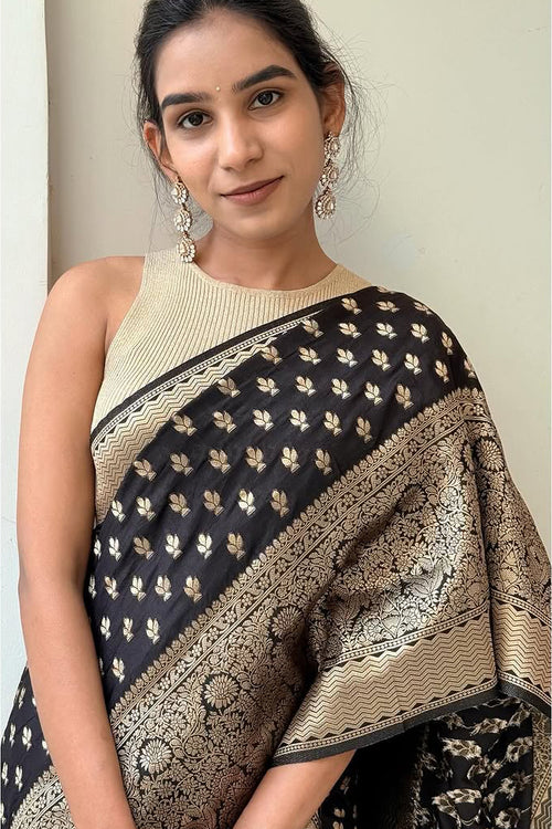 Load image into Gallery viewer, Embrocation Black Soft Silk Saree With Incredible Blouse Piece
