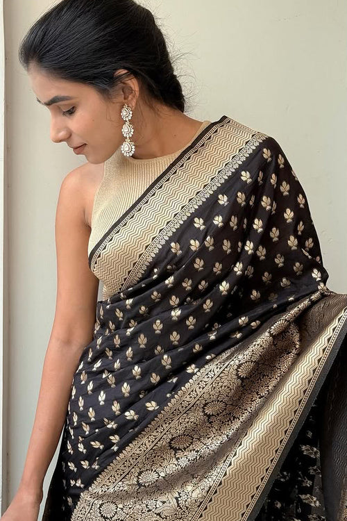 Load image into Gallery viewer, Embrocation Black Soft Silk Saree With Incredible Blouse Piece
