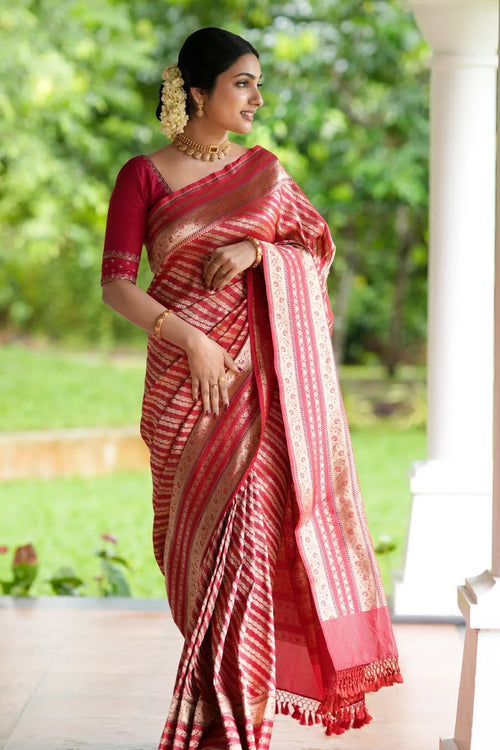 Load image into Gallery viewer, Panoply Red Soft Silk Saree With Dissemble Blouse Piece
