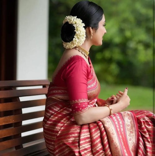 Load image into Gallery viewer, Panoply Red Soft Silk Saree With Dissemble Blouse Piece
