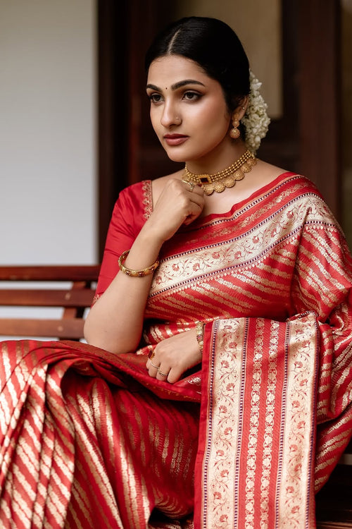 Load image into Gallery viewer, Panoply Red Soft Silk Saree With Dissemble Blouse Piece
